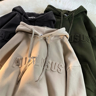 BDLS工作室文艺男女店港风情侣款秋冬新款凹凸钢印连帽卫衣外套男