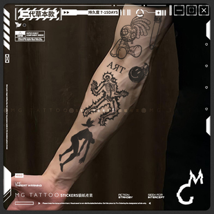 美式 摇滚触电 二代草本 高级感草本花臂防水持久纹身贴 tattoo