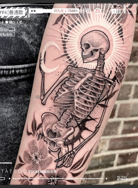 MG tattoo 哥特复古骷髅浪漫白色图案花臂纹身贴纸防水潮男女纹身