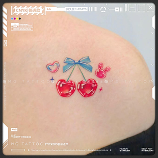 可爱迷你蝴蝶结樱桃卡通锁骨肩膀彩色少女女生纹身贴女 tattoo