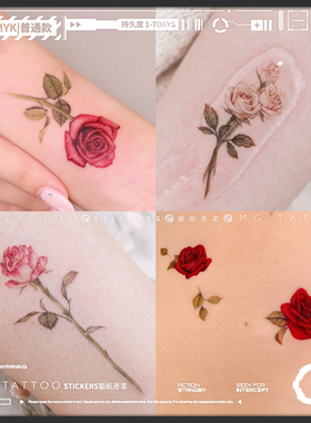 玫瑰脚踝锁骨高级精致花朵纹身贴