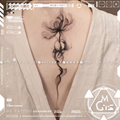 水墨风格 后背花朵素雅大图纹身贴纸 月写意 中式 tattoo 墨花