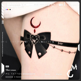 高级轻奢感巴洛克风精致小众女神蝴蝶结腿环纹身贴防水 tattoo