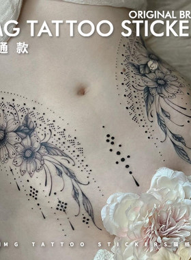 梵花月莲花朵图腾纹身贴纸女