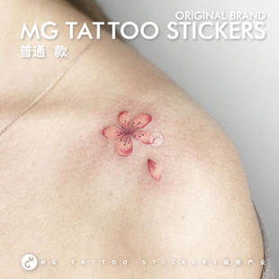 唯美浪漫粉色花朵锁骨肩膀文艺少女防水纹身贴 桃花落 tattoo