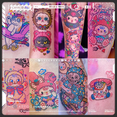 个性涂鸦软萌彩色卡通纹身贴套装