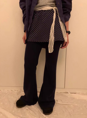韩国订单 怒推有小小贵~质感在线高腰显瘦假两件屁帘波点裙微喇裤