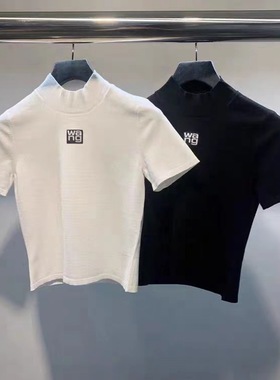 美式高街2025春夏秋黑色修身显瘦针织打底衫辣妹短袖字母上衣