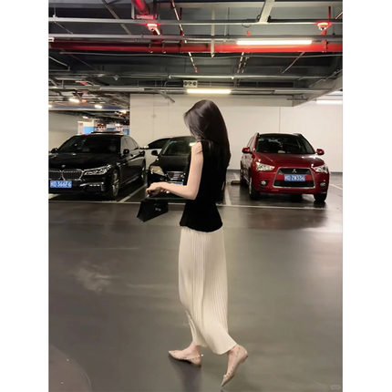 复古高腰半身裙26夏A字中裙通勤风百搭波点木耳边垂感裙子小个子