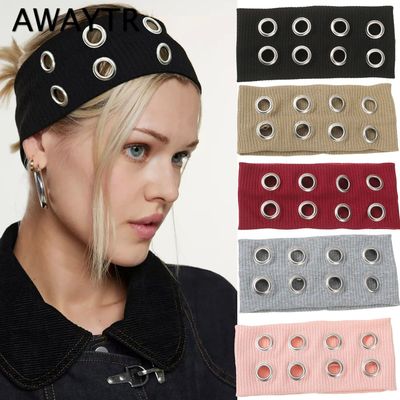 Punk Girl Fabric Hollow Elastic Headbands Metal Rock Persona