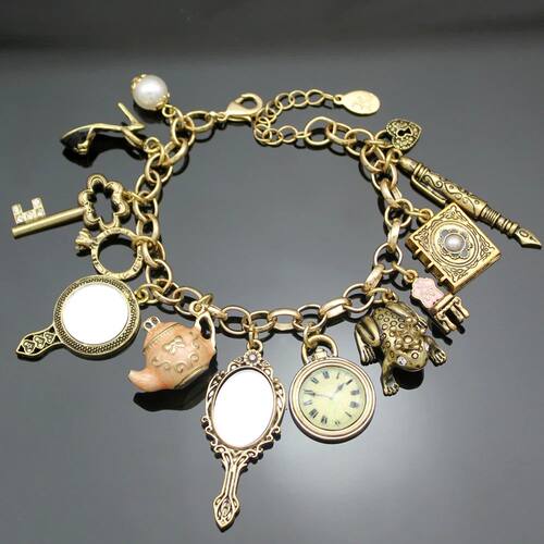 Vintage Wonderland Mirror Charms Beads Link Chain Crystal Ba