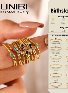 316L Stainless Steel Birthstone Ring for Woman Gold Color Si
