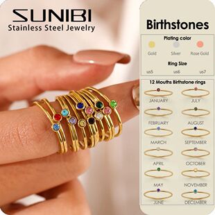 Birthstone Ring Color Stainless Gold Steel Woman 316L for