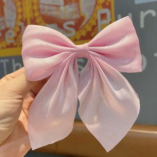Hair Bow Two pink Layer Satin Big Clips Girls Ties