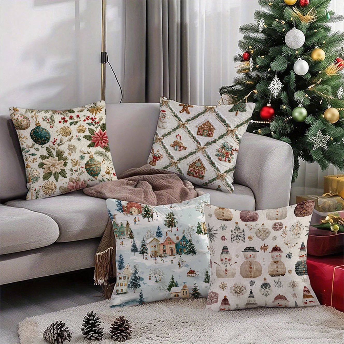 Festive Floral & Christmas Pattern PillowcaseSuitable for so