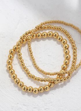 3Pcs/Set 18K Gold Plated Stainless Steel Beaded Bracelets Fo