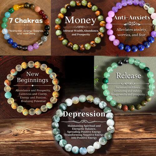 Natural Stone Symbolic Beaded Bracelet Women Men Anxiety Rel
