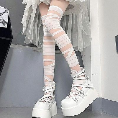 Stockings Women Bandage Silk Thigh Knee Socks Cross Strap Tr
