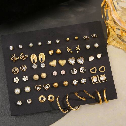 40Pcs/Set Gold Color Earring Set Vintage Butterfly Heart Pea