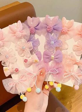 8 Pcs Flower Bow Children's Hairp Lace Mesh Girl Hair Clips