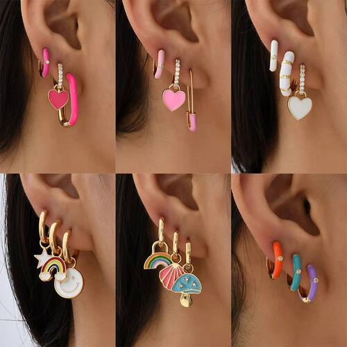 Boho Multicolor Round Piercing Huggie Earrings Set for Women