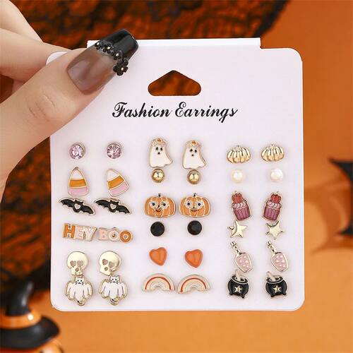 18 Pair Halloween Combination Earrings Set for Women Ghost P
