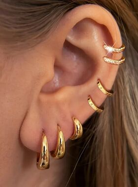 3Pairs SetStainless Steel Crystal Oval Huggie Hoop Earrings