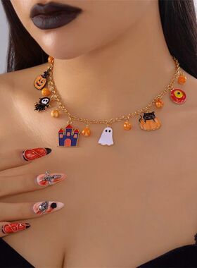 Gothic Punk Halloween Metal Chain Necklace For Women Men Vin