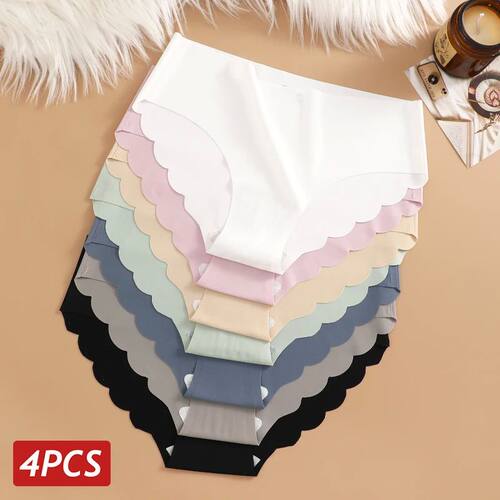 Ice Silk Seamless Panties 4PCS/Set Women's Briefs Solid Colo