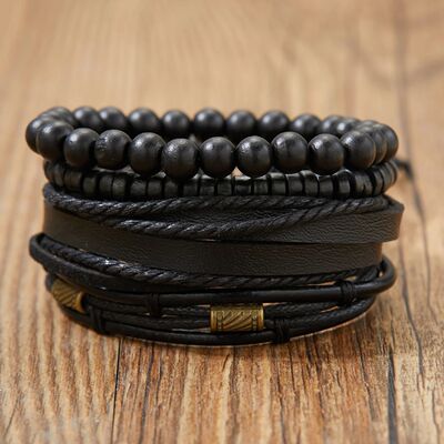 Combination Braided Bracelet Sets For MenWood Beads Black Ro