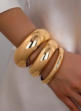 3PCS Set Stainless Steel Round Smooth Bangles for Women Men