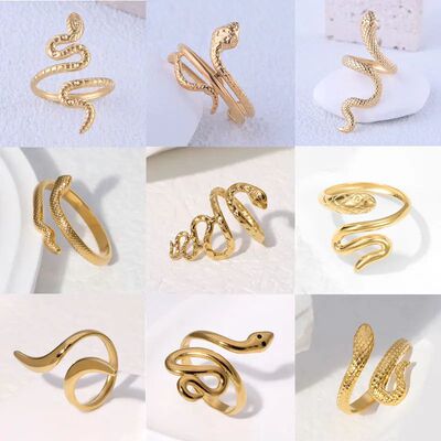 Stainless Steel Snake Rings For Women Men Gold Color Open Ri