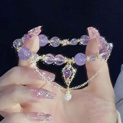 Light Luxury Purple Glass Crystal Beaded Bracelets for Women
