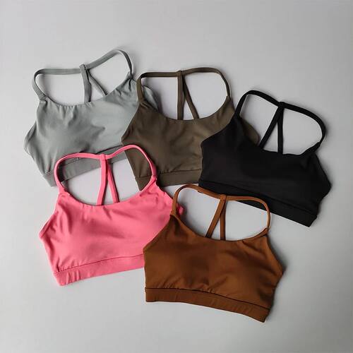 Nude Gathering Sports Bra Women's Sexy Back Shockproof Fitne