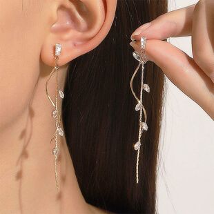 Long French Romantic Twisted Earrings Tassel Sweet Zircon