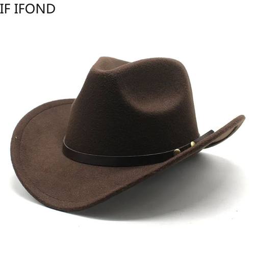 Unisex Vintage Western Cowboy Cowgirl Felt Hat With Punk Bel