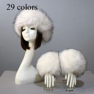 Winter Faux Hats Set CuffsWarmth Headband Women Fur 3pcs Fox