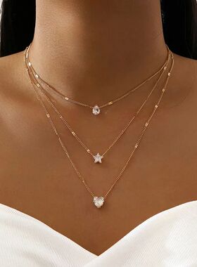 Trendy Zircon Pendant Necklace For Women Multilayer Chain Ch