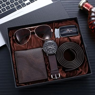 Men Gift Box Creative Watch Aautomatic Buckle Belt Purse Sun