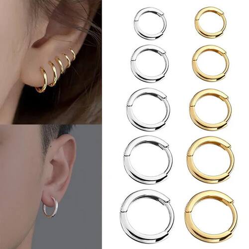 New Simple Stainless Steel Small Hoop Earrings for Women Men