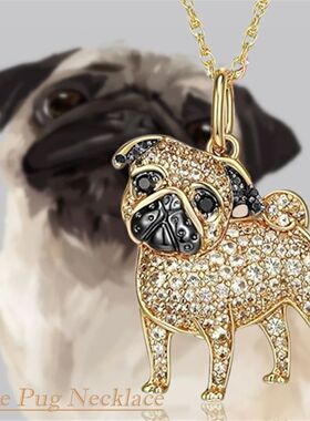 Creative Cute Golden Pug Pendant Necklace for Women Exquisit