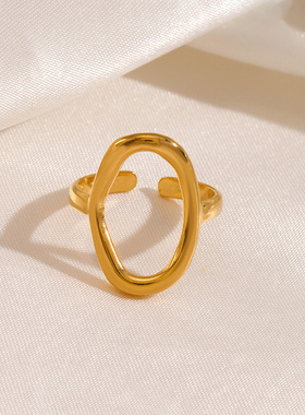 Stainless Steel Oval Ring Simple Geometric 18k Gold Open Tit