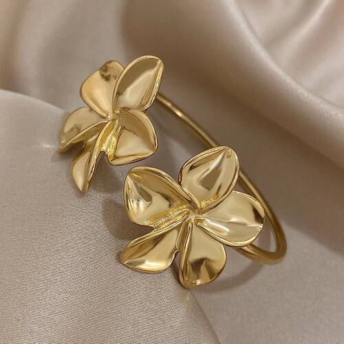 Greatera Stainless Steel Double Flower Cuff Bracelet Bangle