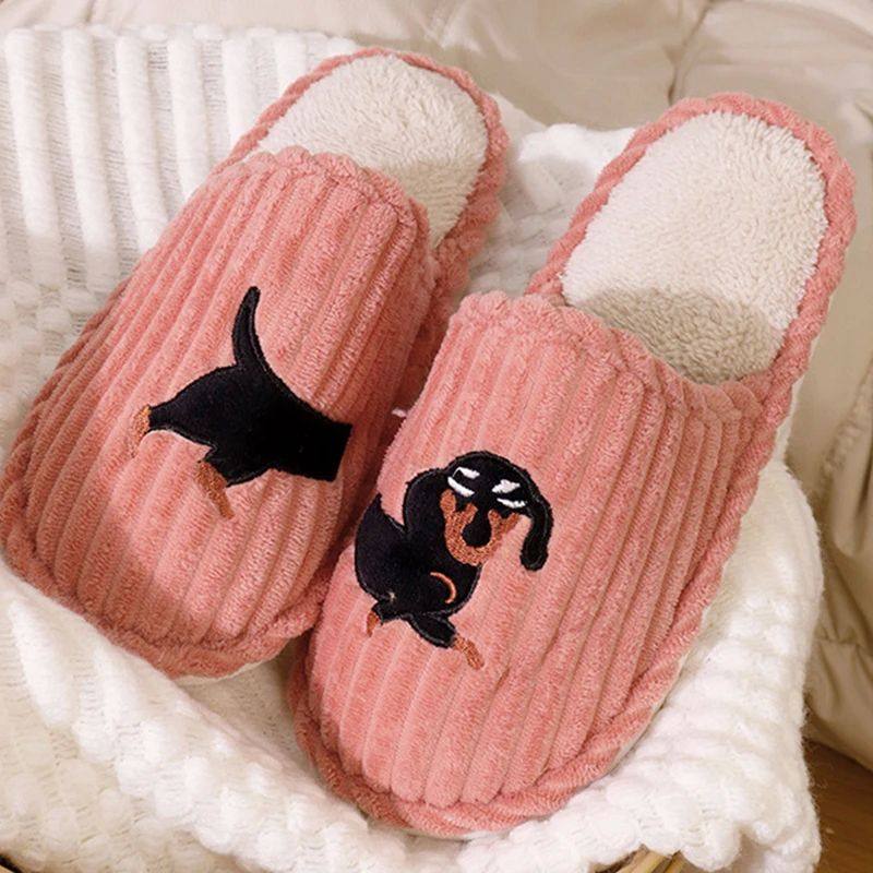 Cartoon Dog Pattern Women's Indoor Slippers Autumn Winter Wa