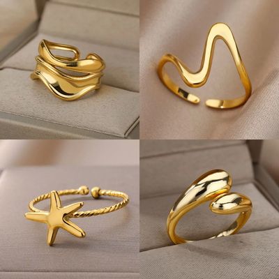 Stainless Steel Rings for Women Waterproof Open Gold Color R