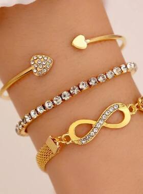 New Creative Design 3 Pcs Set Heart Opening Bracelet Lucky 8