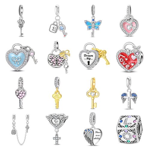 925 Key Love Lock Pendant Bead Jewelry Accessories Bracelet
