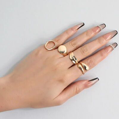 4Pc Geometrical Shape Ring Set Zinc Alloy Material Gold Silv