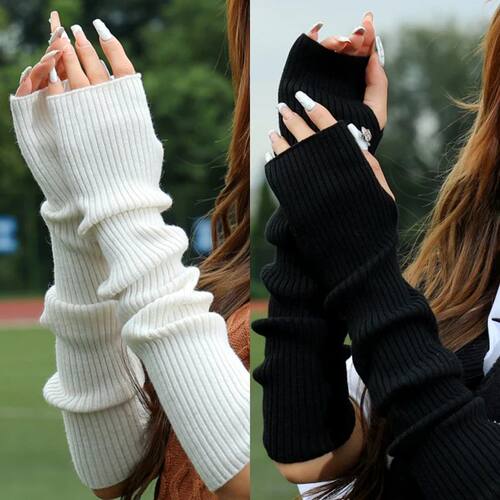 Women Knitted Arm Warmer Long Fingerless Gloves Mitten Winte
