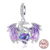 Sterling Flying Silver 925 Purple Dragon Pendant Char